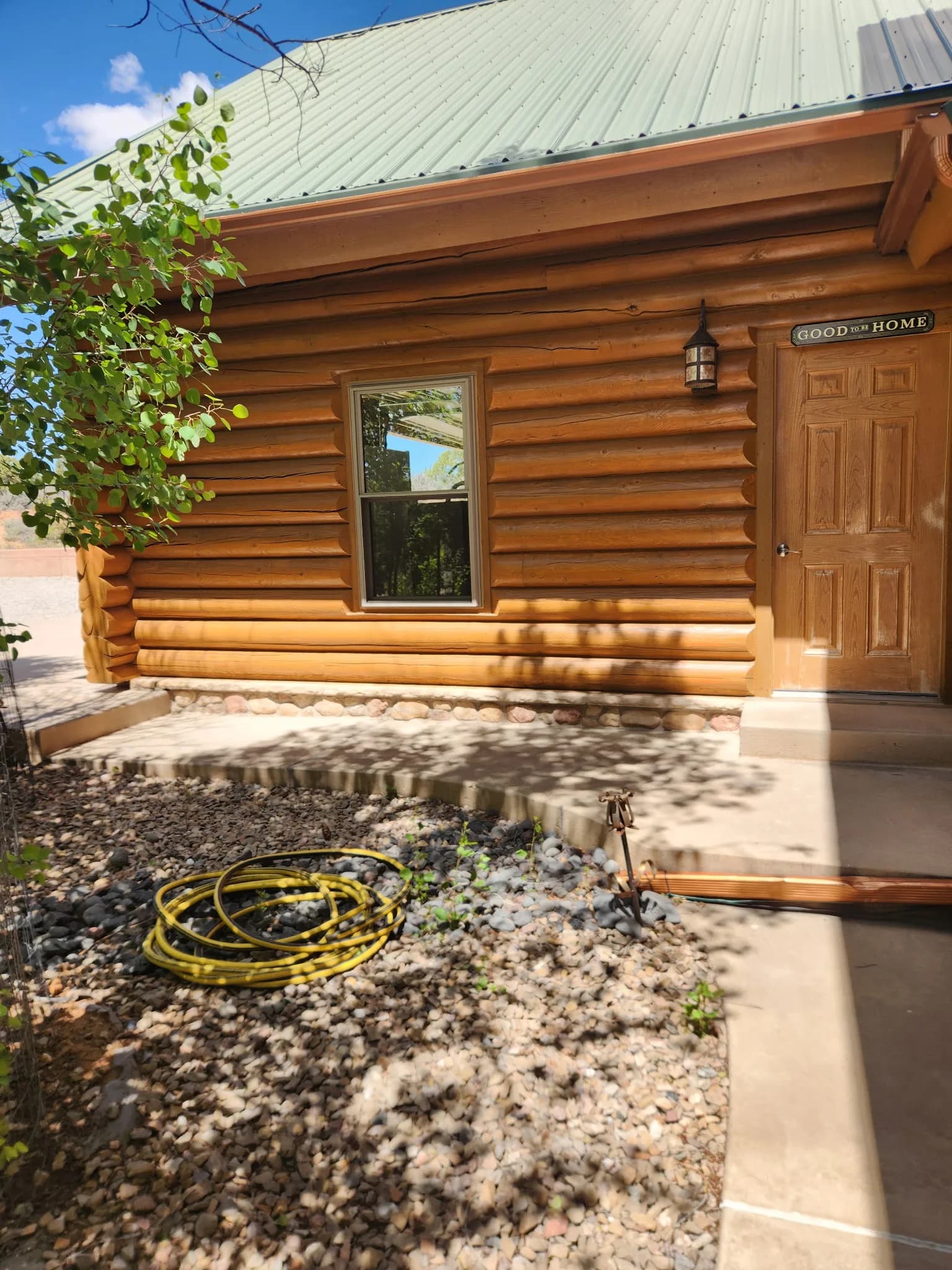 A Western Colorado log cabin home framed by forest